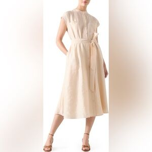 LK Bennett Fran Belted Shirtdress Midi‎ Linen Button Front Tan Beige Size 6